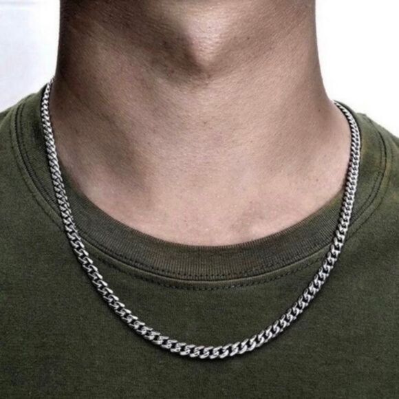 Mens Stainless Steel Curb Chain  Necklace 24” Cuban Chain - Picture 1 of 2